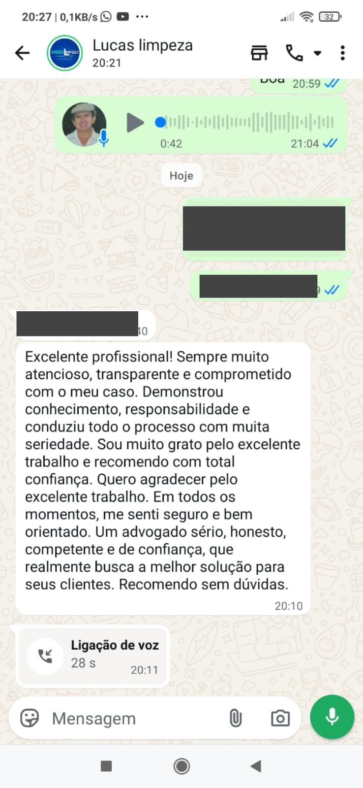 Print de conversa no WhatsApp com cliente